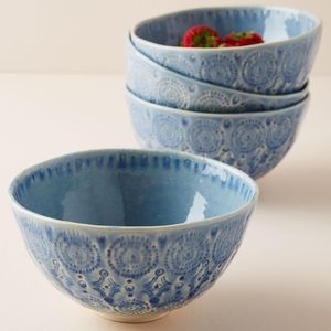 Anthropologie Old Havana Cereal Bowls, Set of Four in Iris Blue